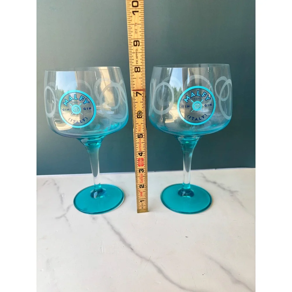 Malfy Gin Italy Copa Glasses Set of 2 Turquoise Blue Balloon Stemware 18 oz